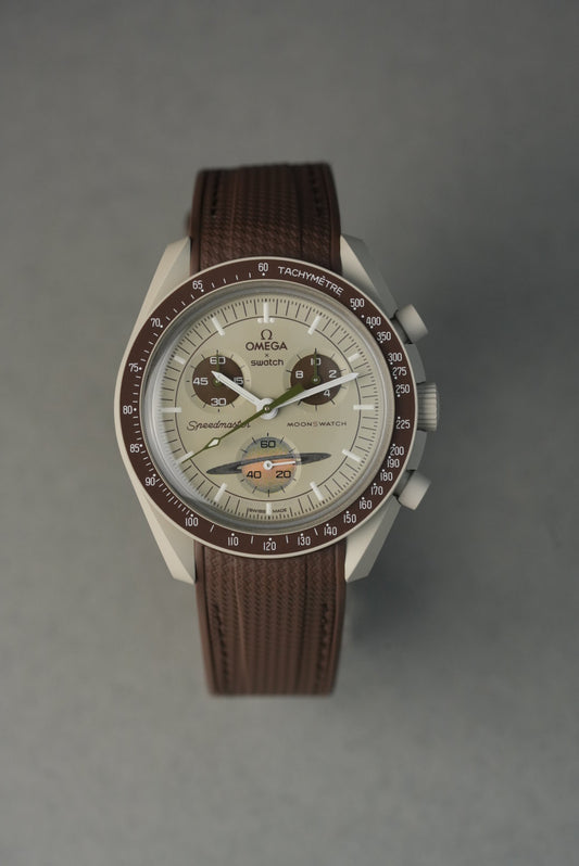 MoonSwatch Saturn Curved Rubber Strap — Brown