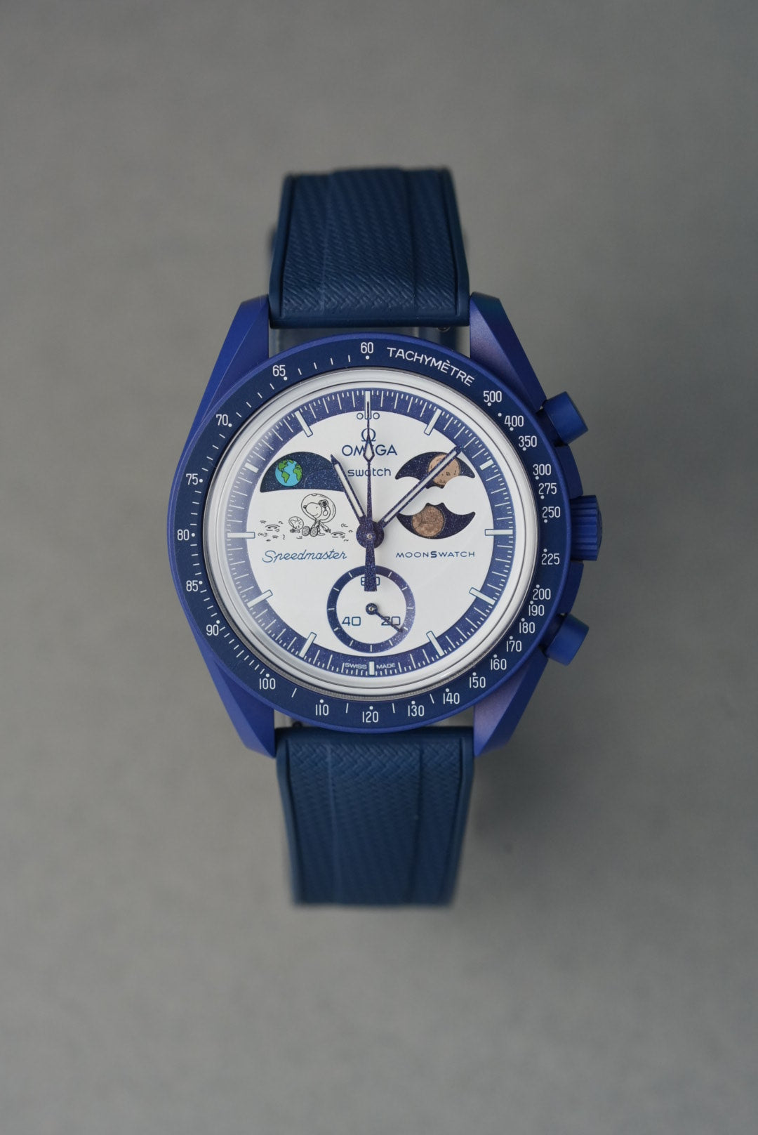 MoonSwatch EarthPhase Moonshine Gold Rubber FKM Straight End Strap – Navy