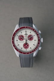Rubber Curved Strap for Omega x Swatch MoonSwatch – Mission to Pluto – Grey with White Stitch