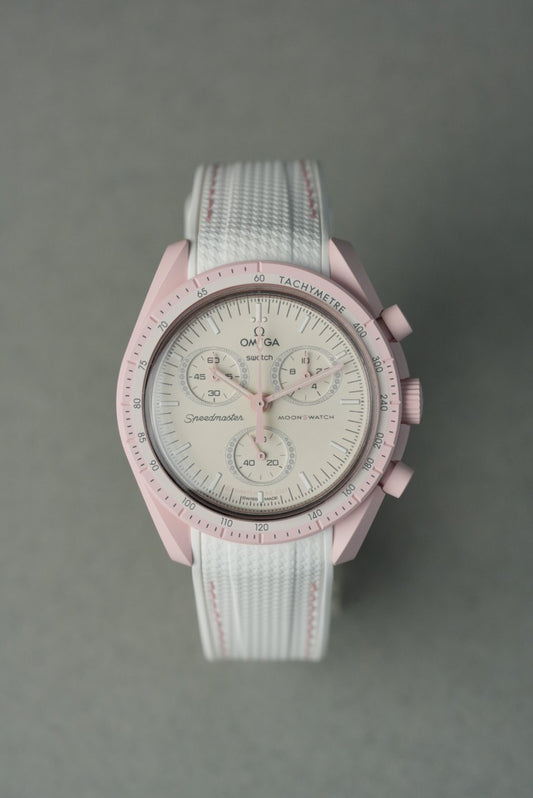 MoonSwatch Venus Rubber Woven Strap — White with Pink Stitch