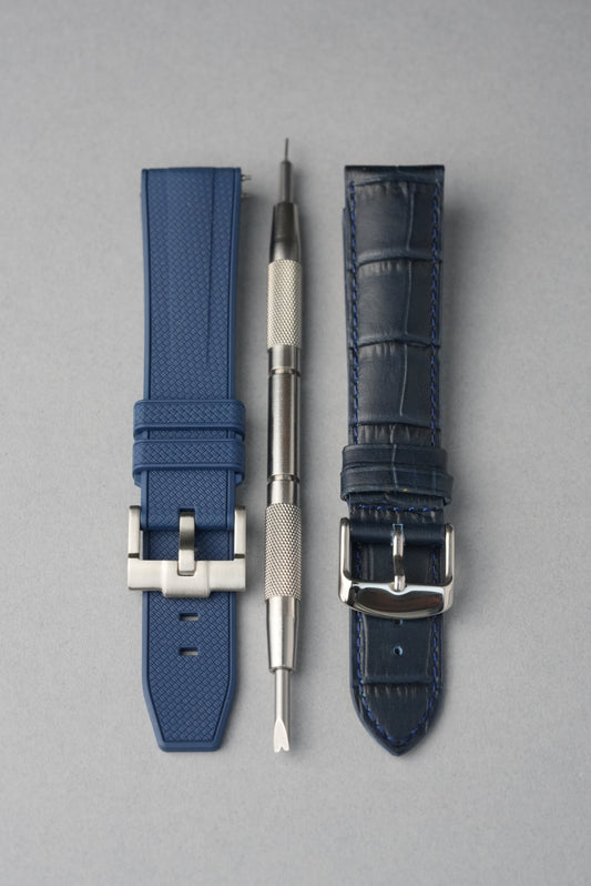Essential Strap Bundle – Rubber & Leather + Tool (20–22mm Universal Fit)