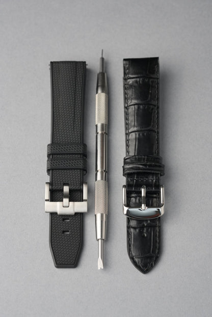 Essential Strap Bundle – Rubber & Leather + Tool (20–22mm Universal Fit)