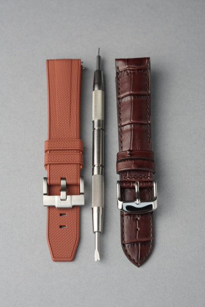 Essential Strap Bundle – Rubber & Leather + Tool (20–22mm Universal Fit)
