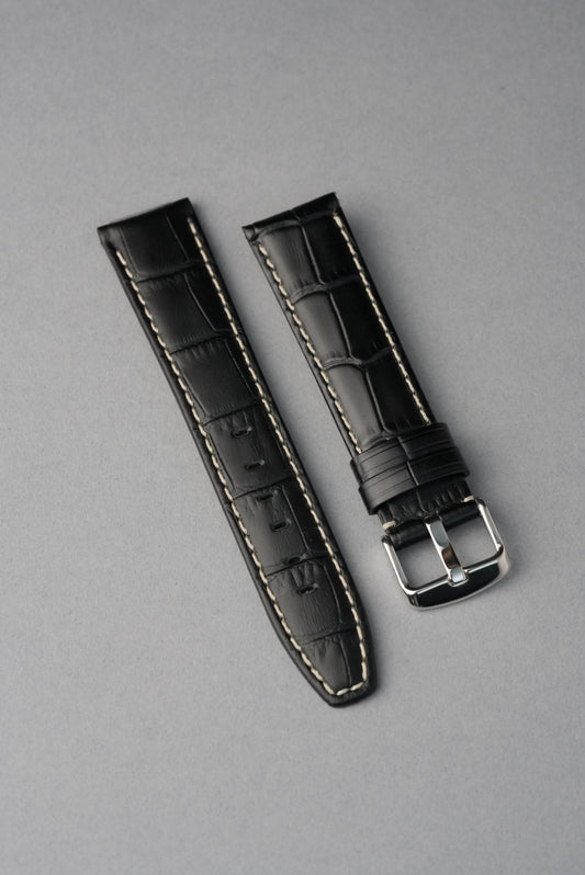 Embossed Alligator Leather With Contrast Stitch Watch Strap - 18mm to 24mm