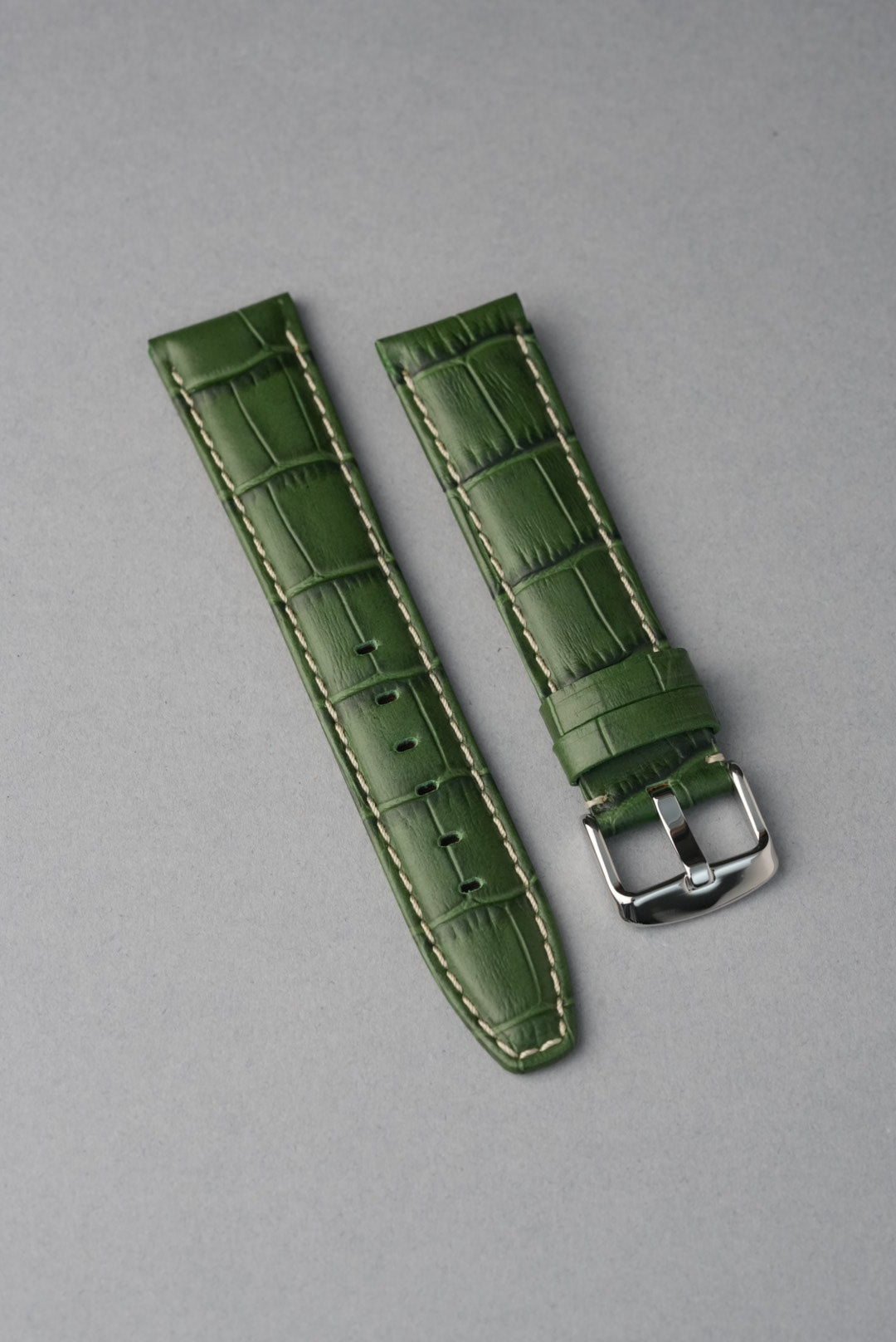 Embossed Alligator Leather With Contrast Stitch Watch Strap - 18mm
