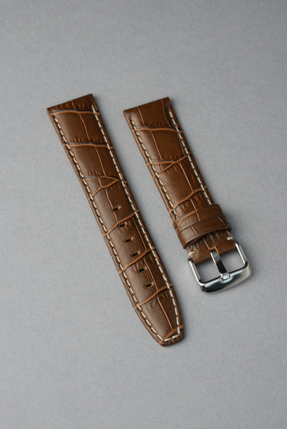 Embossed Alligator Leather With Contrast Stitch Watch Strap - 18mm to 24mm