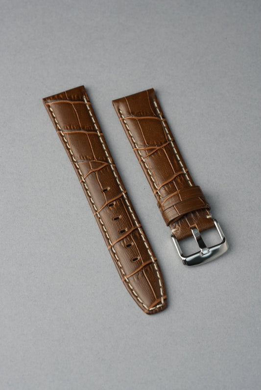 Embossed Alligator Leather With Contrast Stitch Watch Strap - 18mm to 24 mm