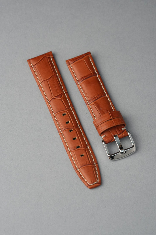 Embossed Alligator Leather With Contrast Stitch Watch Strap - 18mm to 24mm