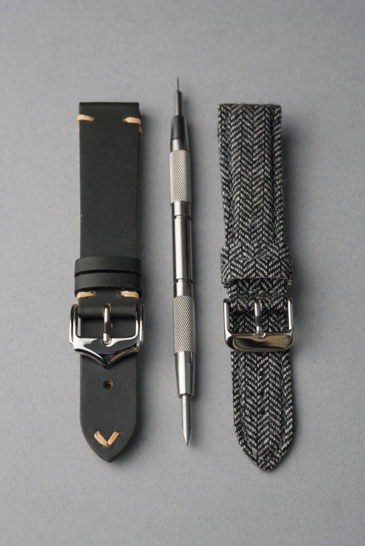 Autumn Winter Strap Bundle – Field Leather & Tweed + Tool (20–22mm Universal Fit)