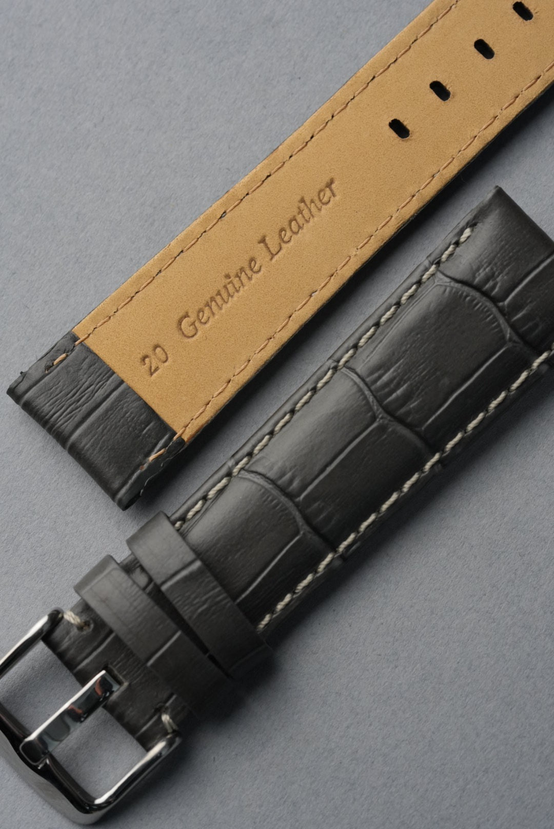Embossed Alligator Leather With Contrast Stitch Watch Strap - 18mm to 24 mm
