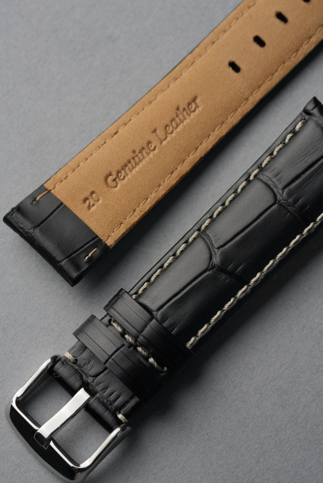Embossed Alligator Leather With Contrast Stitch Watch Strap - 18mm to 24 mm