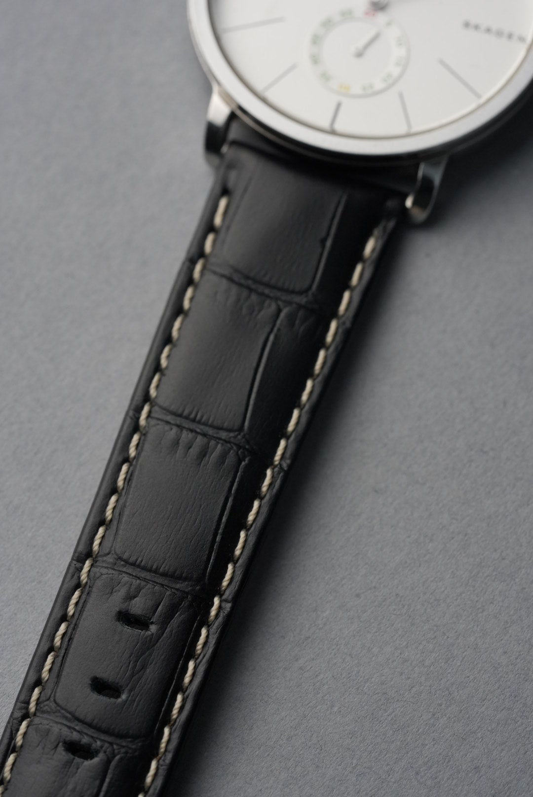 Embossed Alligator Leather With Contrast Stitch Watch Strap - 18mm to 24 mm
