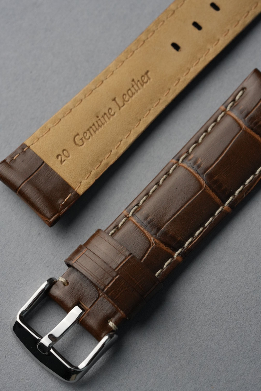 Embossed Alligator Leather With Contrast Stitch Watch Strap - 18mm to 24 mm