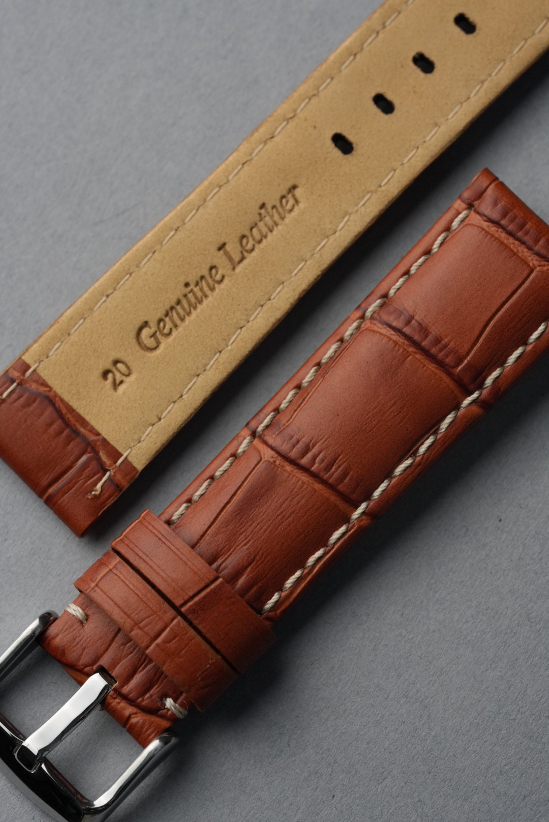 Embossed Alligator Leather With Contrast Stitch Watch Strap - 18mm to 24 mm