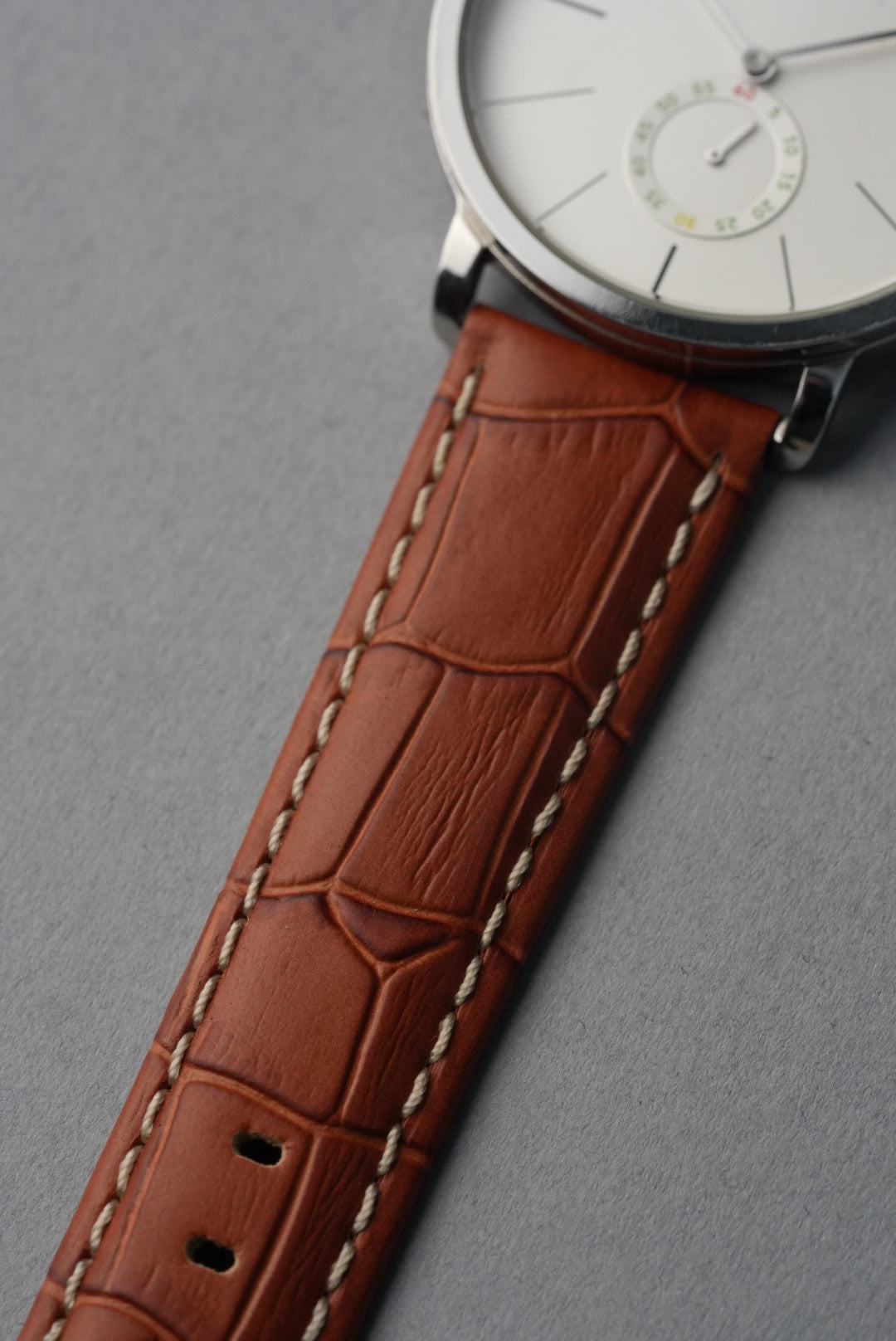Embossed Alligator Leather With Contrast Stitch Watch Strap - 18mm to 24 mm
