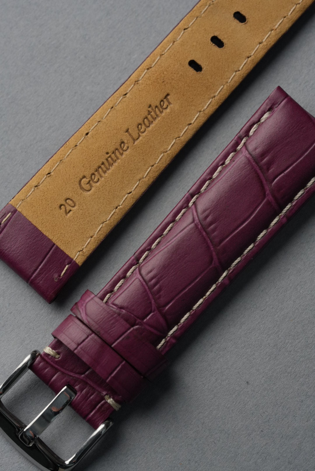 Embossed Alligator Leather With Contrast Stitch Watch Strap - 18mm to 24 mm