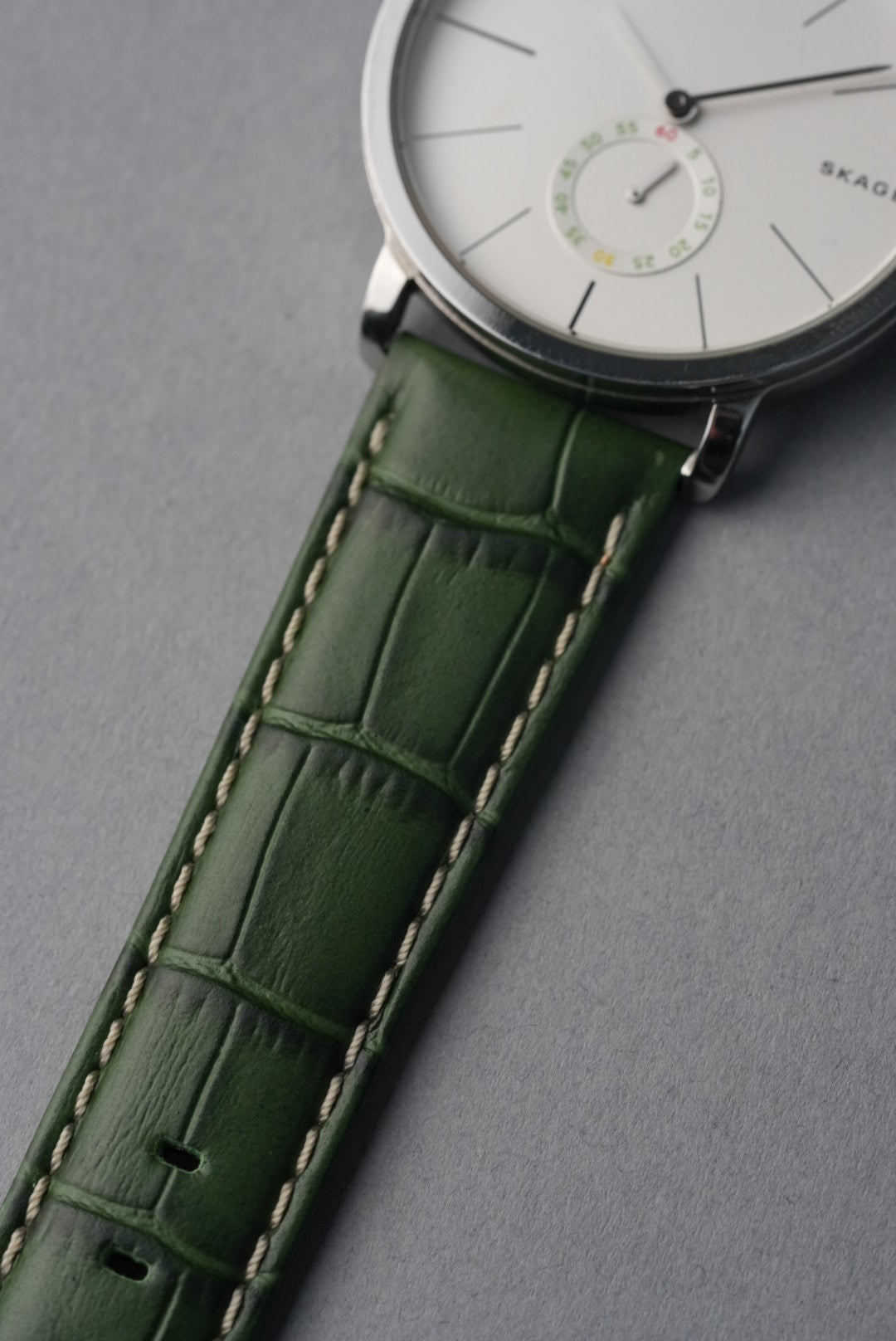 Embossed Alligator Leather With Contrast Stitch Watch Strap - 18mm to 24 mm