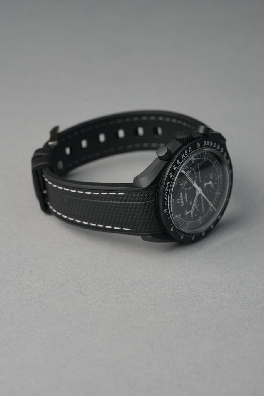 Black Woven Silicone Rubber Strap for MoonSwatch, Rolex & Omega – 20 mm