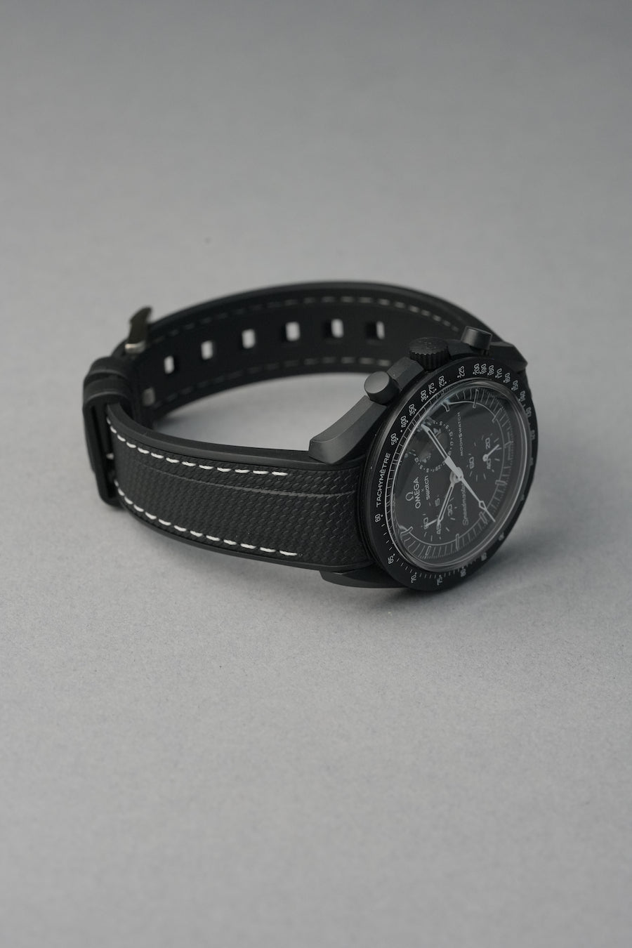 Black Woven Silicone Rubber Strap for MoonSwatch, Rolex & Omega – 20 mm