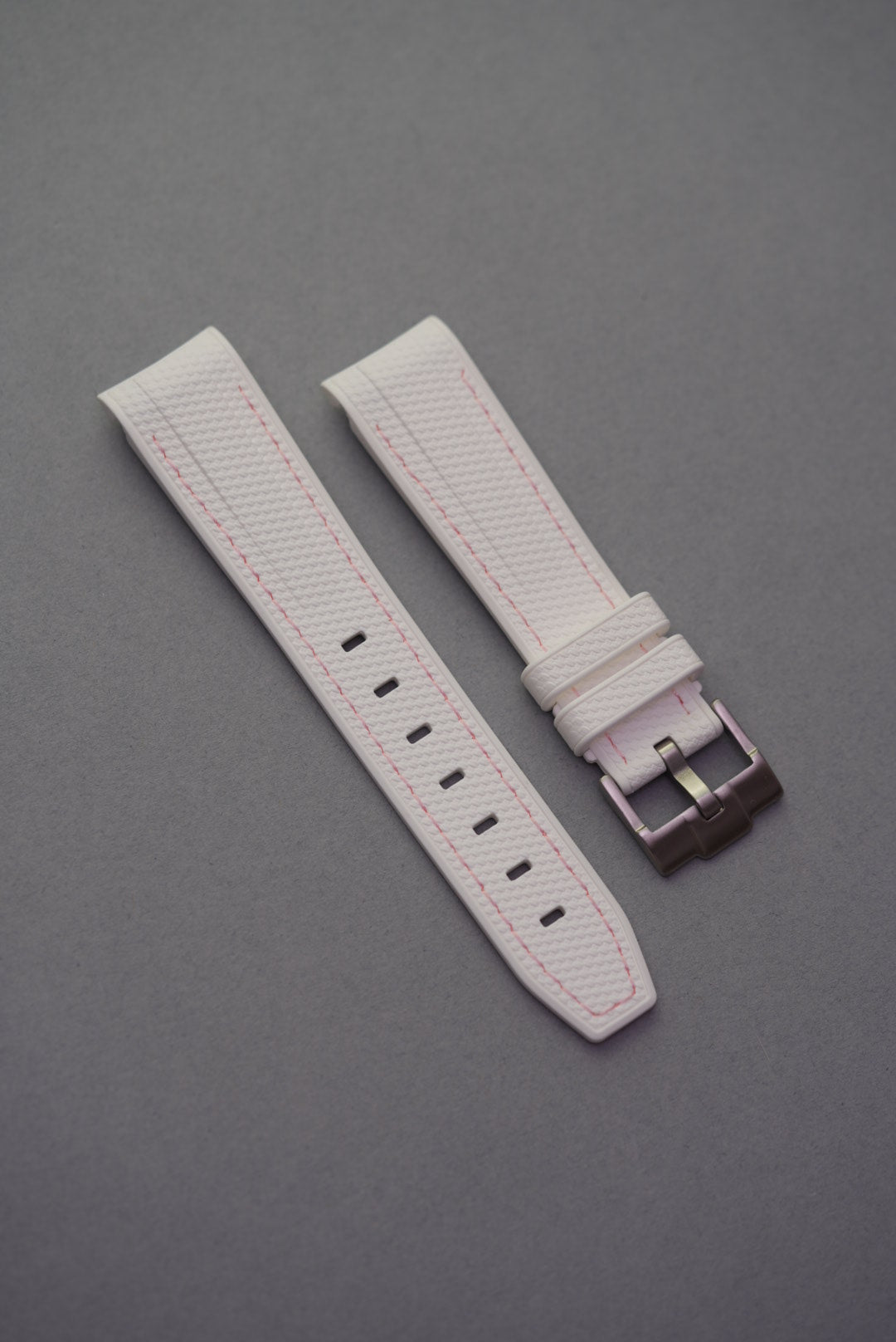 MoonSwatch Venus Rubber Woven Strap — White with Pink Stitch