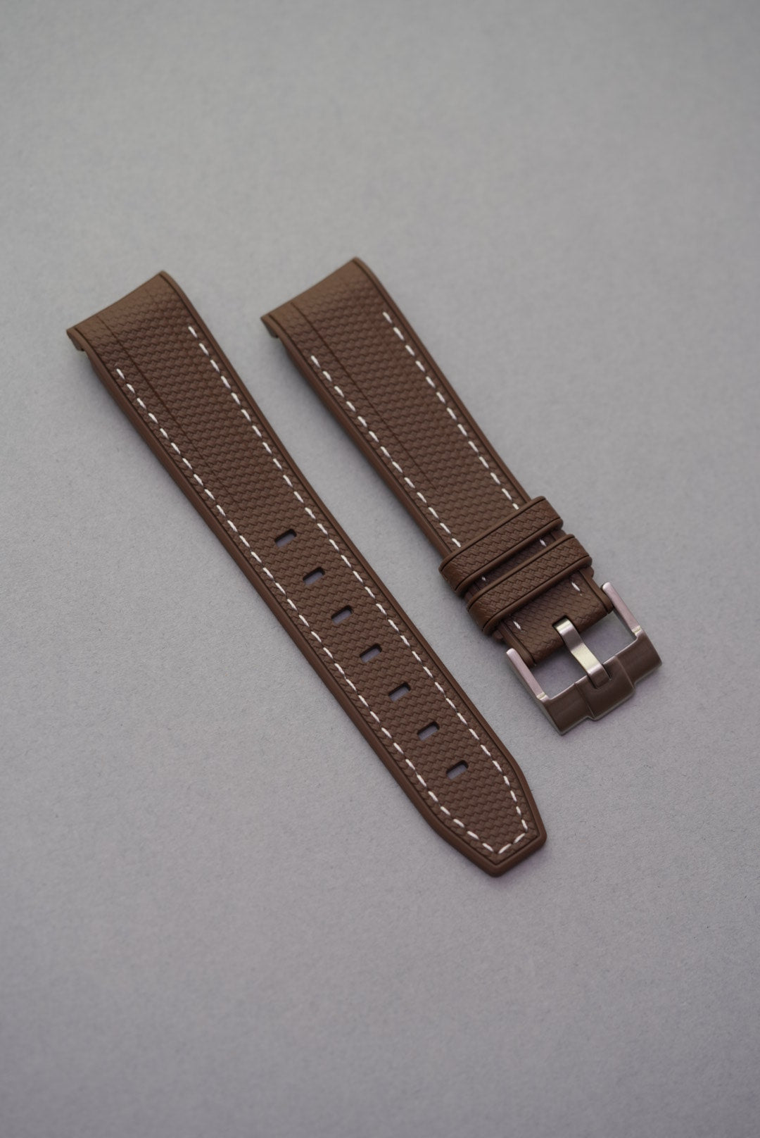 MoonSwatch Saturn Rubber Woven Strap — Brown with White Stitch
