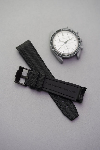 MoonSwatch 1965 Engraved Rubber Woven Strap — "Flight Qualified"