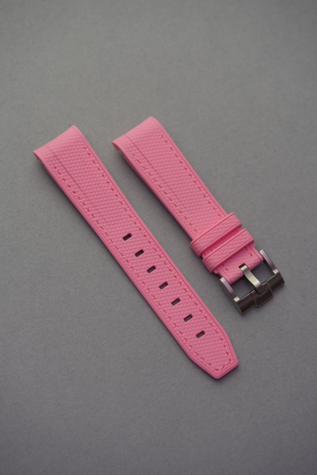 MoonSwatch Snoopy Rubber Woven Strap | Black | Pink Stitch | 20mm
