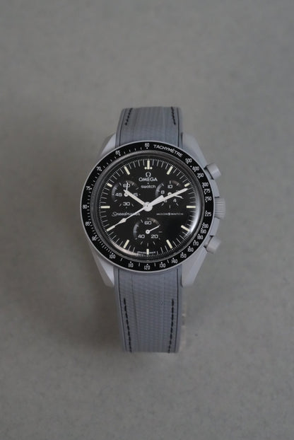 MoonSwatch Moon Rubber Woven Strap — Grey with Black Stitch