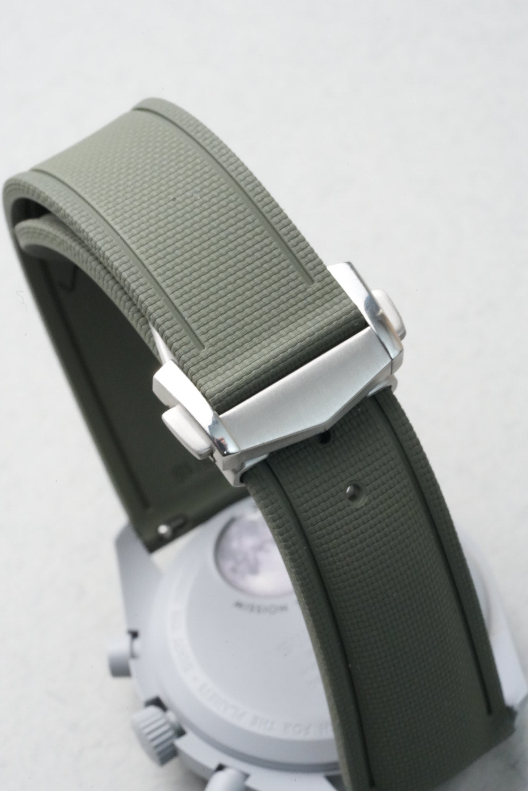 Sailcloth Effect FKM Rubber Strap with Deployant Clasp for Swatch x Omega MoonSwatch - Mission on Earth: Desert - Khaki