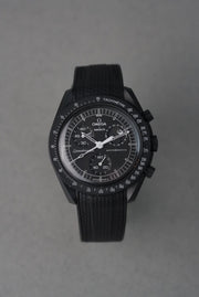 Rubber Curved Strap for Omega x Swatch MoonSwatch – Mission to the MoonPhase – Black with Black Stitch
