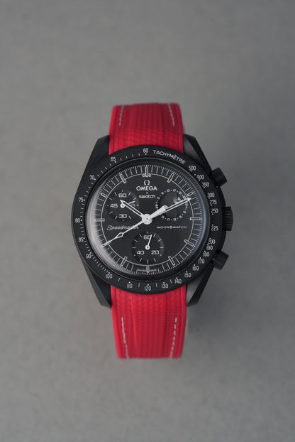 MoonSwatch Snoopy Rubber Woven Strap — Red with White Stitch