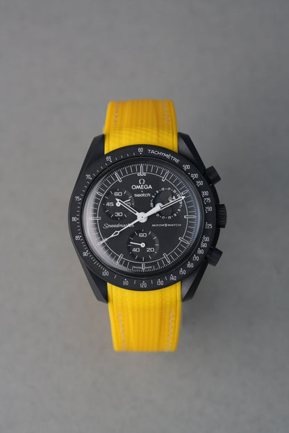 MoonSwatch Snoopy Rubber Woven Strap — Yellow with White Stitch