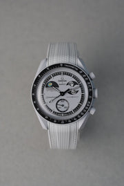 Rubber Curved Strap for Omega x Swatch MoonSwatch – Mission to EarthPhase – Light Grey with White Stitch