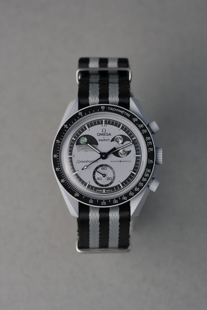 MoonSwatch EarthPhase Military Fabric Strap – Black & Grey