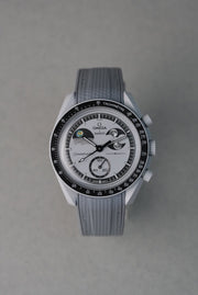 Rubber Curved Strap for Omega x Swatch MoonSwatch – Mission to EarthPhase – Grey with Grey Stitch