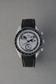 Rubber Curved Strap for Omega x Swatch MoonSwatch – Mission to EarthPhase – Black with White Stitch