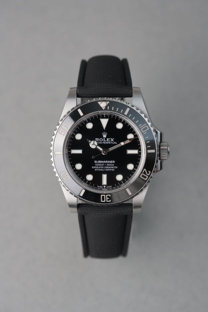 Sailcloth Effect FKM Rubber Strap with Deployant Clasp - For Rolex Submariner - Black