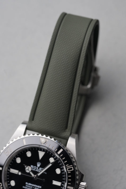 Sailcloth Effect FKM Rubber Strap with Deployant Clasp - For Rolex Submariner - Khaki