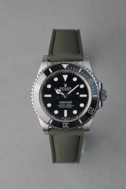 Sailcloth Effect FKM Rubber Strap with Deployant Clasp - For Rolex Submariner - Khaki