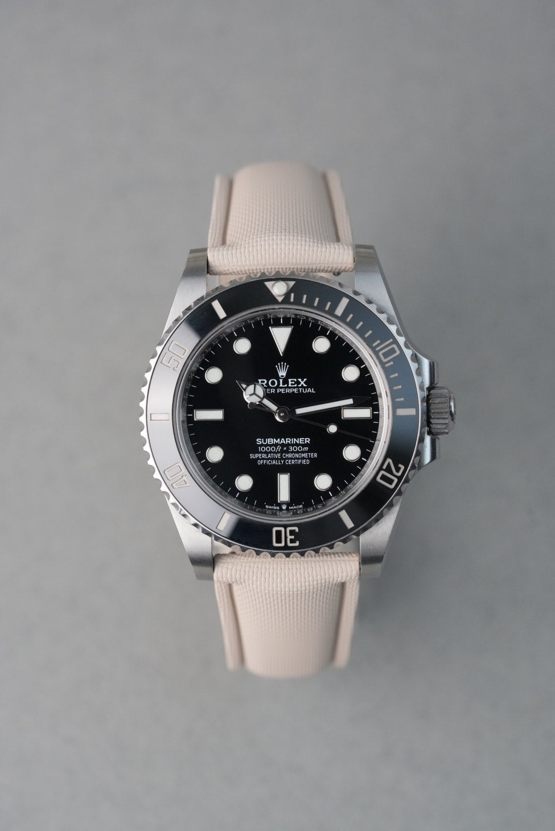 Sailcloth Effect FKM Rubber Strap with Deployant Clasp - For Rolex Submariner - Cream