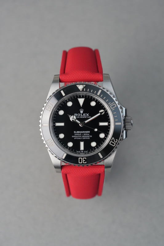Sailcloth Effect FKM Rubber Strap with Deployant Clasp - For Rolex Submariner - Red