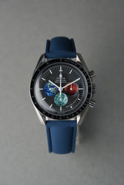 Sailcloth Effect FKM Rubber Strap with Deployant Clasp - For OMEGA Speedmaster - Navy