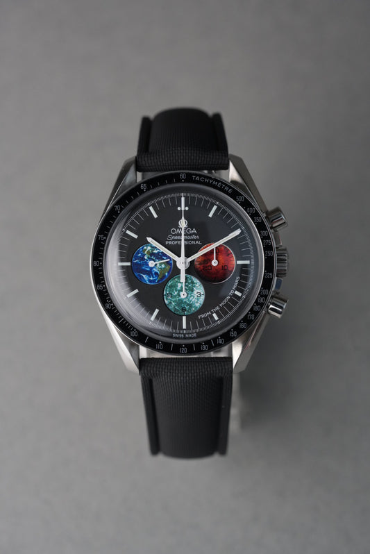 Sailcloth Effect FKM Rubber Strap with Deployant Clasp - For OMEGA Speedmaster - Black