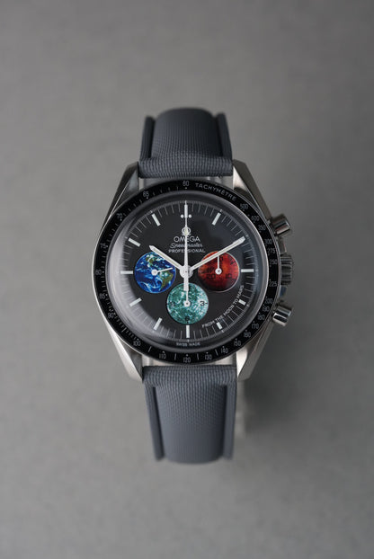 Sailcloth Effect FKM Rubber Strap with Deployant Clasp - For OMEGA Speedmaster - Grey