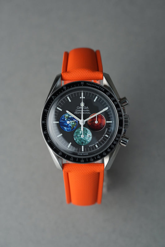 Sailcloth Effect FKM Rubber Strap with Deployant Clasp - For OMEGA Speedmaster - Orange