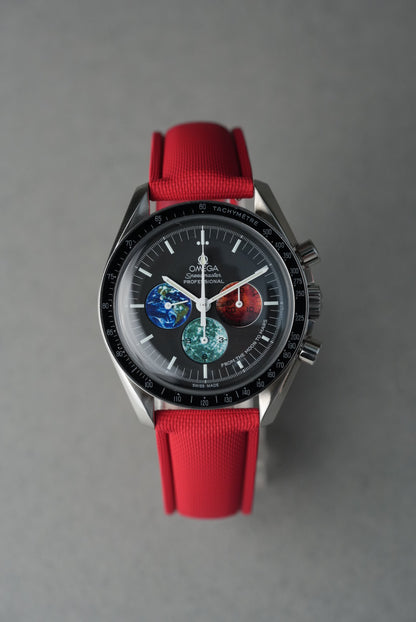 Sailcloth Effect FKM Rubber Strap with Deployant Clasp - For OMEGA Speedmaster - Red