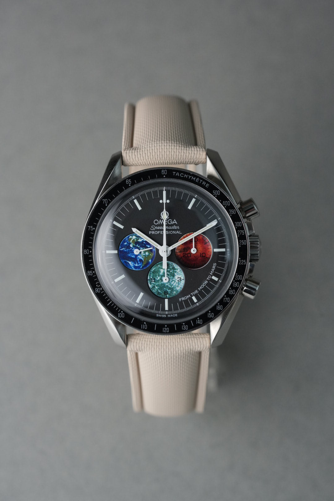 Sailcloth Effect FKM Rubber Strap with Deployant Clasp - For OMEGA Speedmaster - Black