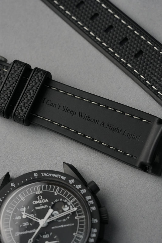 MoonSwatch Snoopy Engraved Rubber Strap — "I Can't Sleep Without A Night Light"