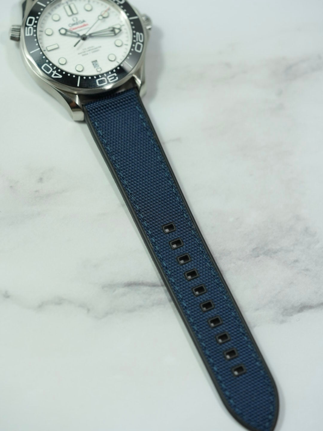 Sailcloth Hybrid Strap for OMEGA Seamaster Diver 300M - Sapphire