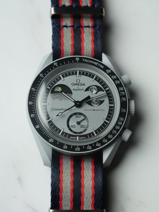 Omega X Swatch Earthphase MoonSwatch Strap: Premium NATO - Navy & Grey